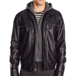 Men’s CK Faux Leather Hooded Jacket